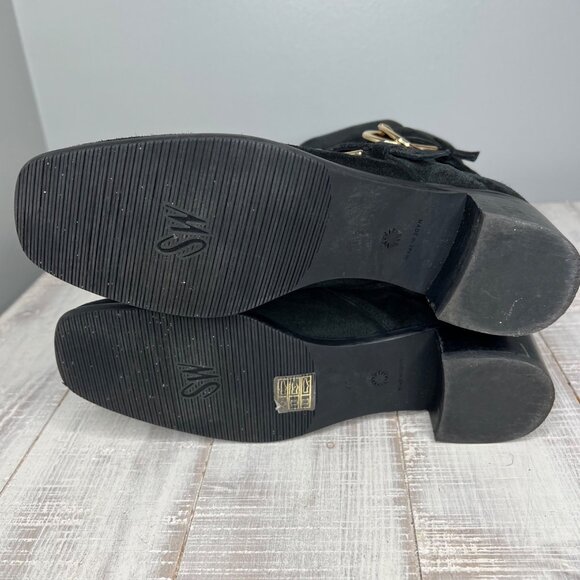 Stuart Weitzman Britain Black Suede Ankle Boots With Gold Buckles Zipper 6 - Picture 9 of 12